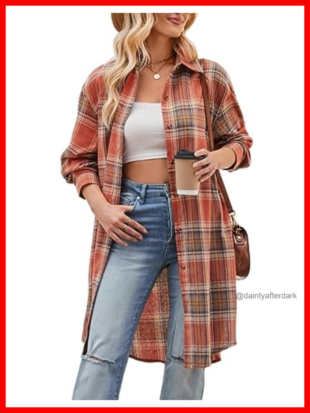 Oversized Plaid Flannel Shacket Long Sleeve Button Down Shirt Jacket